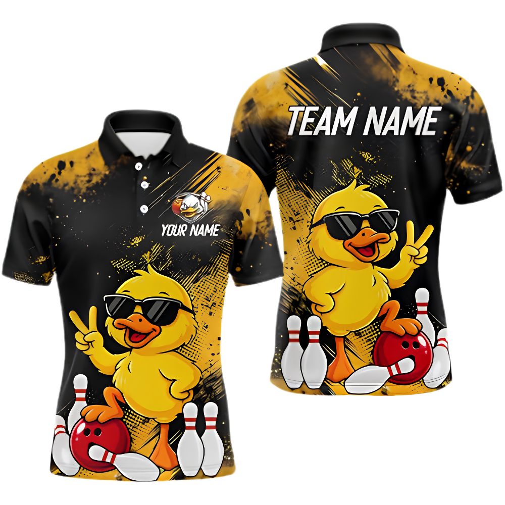 Custom Funny Duck Mens Bowling Polo Shirt, Custom Duck Bowling Shirt For Team BZ1013
