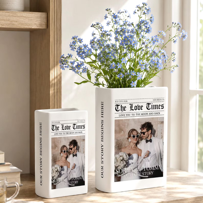 Custom Photo Wedding Newspaper Ceramic Book Vase, Custom Wedding Magazine Book Vase WD0642