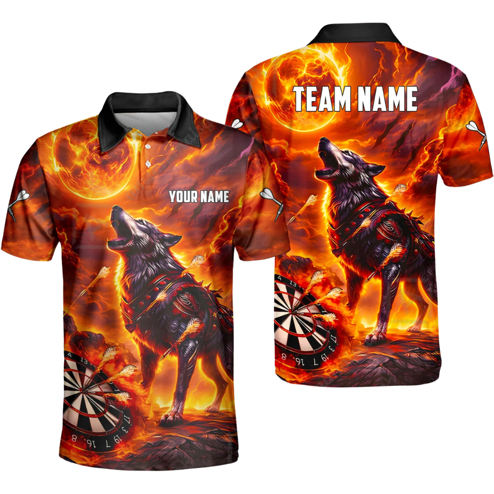 Custom Wolf Mens Dart Polo Shirt, Custom Wolf Darts Team Shirts DZ0101