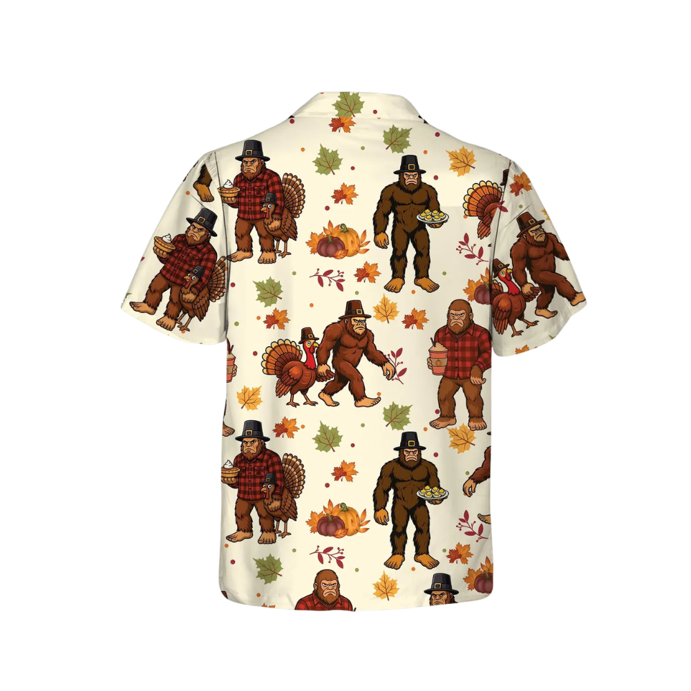 Bigfoot Turkey Hawaiian Shirt For Men, Thanksgiving Bigfoot Hawaiian Shirt HE0633