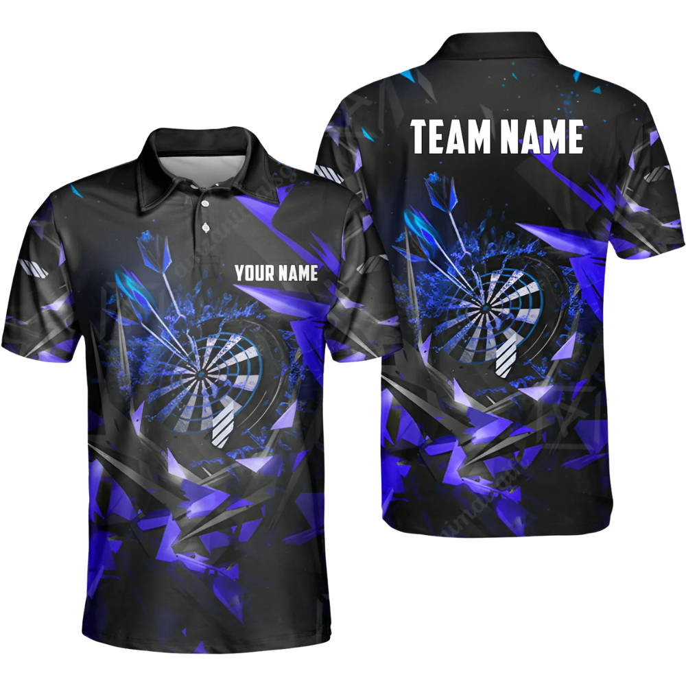 Custom Team Black Blue Darts Polo Shirt For Men, Custom Dart Team Shirt DZ0131