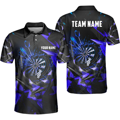 Custom Team Black Blue Darts Polo Shirt For Men, Custom Dart Team Shirt DZ0131