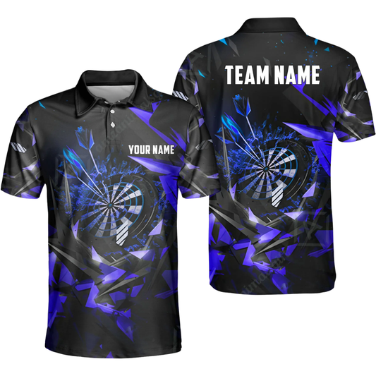Custom Team Black Blue Darts Polo Shirt For Men, Custom Dart Team Shirt DZ0131