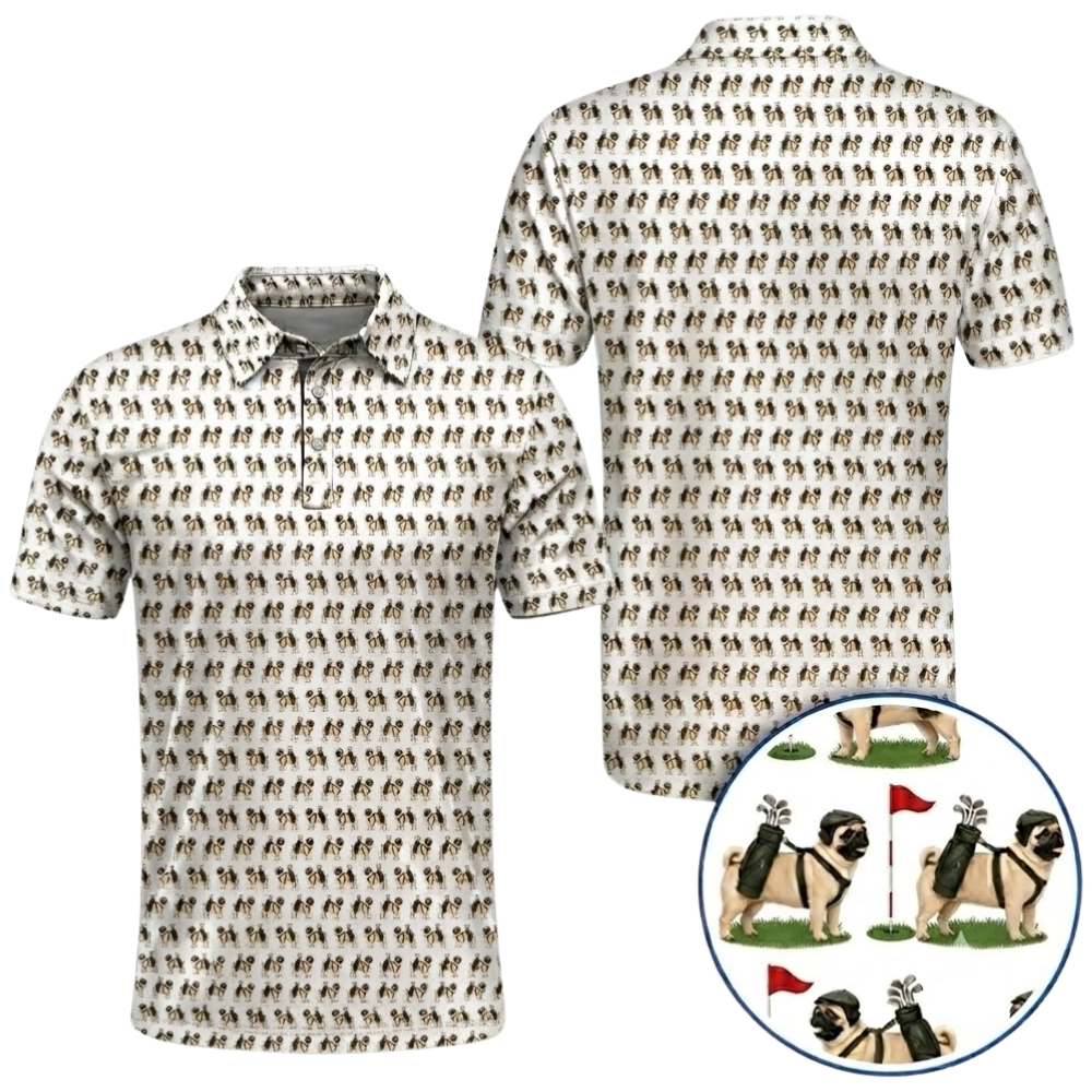 Pug Dog Pattern Golf Polo Shirt For Men, Pug Dog Golf Shirt GZ0372