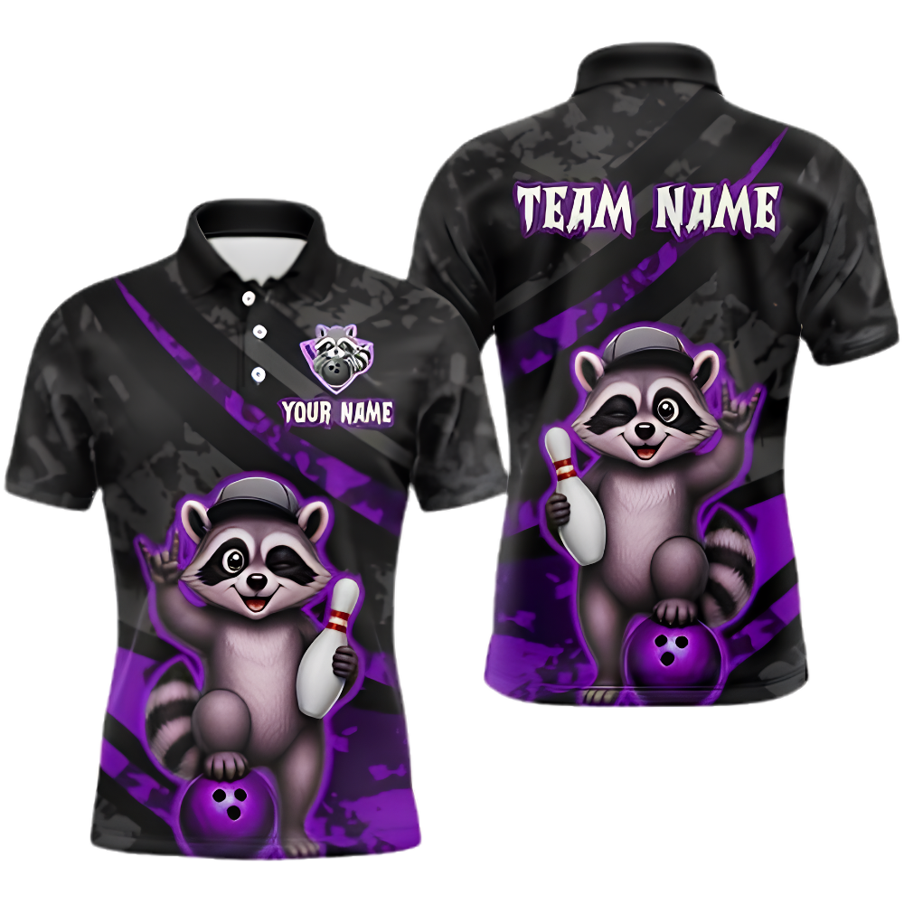 Custom Mens Raccoon Funny Bowling Polo Shirt, Custom Raccoon Bowling Shirt For Team BZ1002