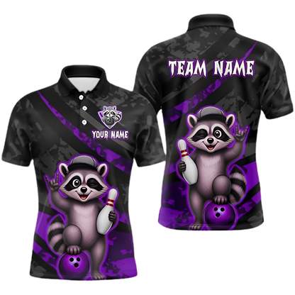 Custom Mens Raccoon Funny Bowling Polo Shirt, Custom Raccoon Bowling Shirt For Team BZ1002