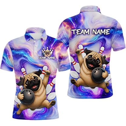 Custom Bulldog Mens Bowling Polo Shirt Galaxy, Custom Dog Team Bowling Shirts BZ0885