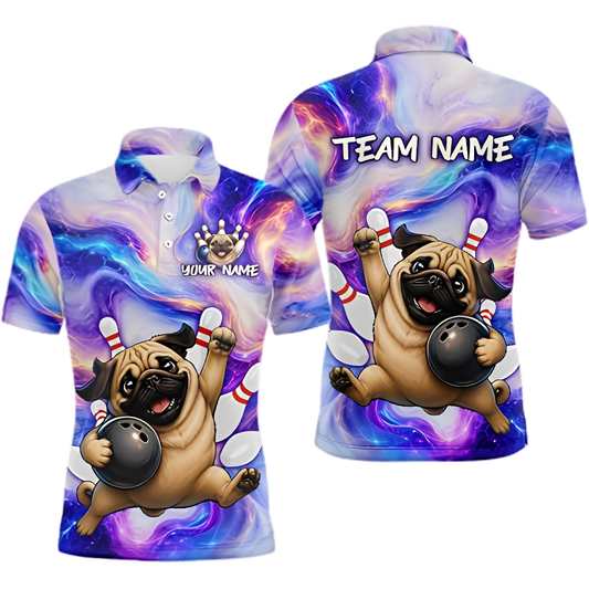 Custom Bulldog Mens Bowling Polo Shirt Galaxy, Custom Dog Team Bowling Shirts BZ0885