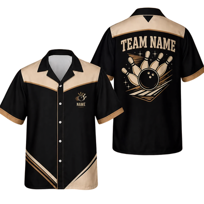 Custom Team Black Beige Bowling Hawaiian Shirt, Custom Bowling Shirts BE0247