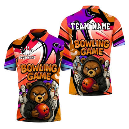 Angry Bear Custom Mens Bowling Polo Shirt, Custom Bear Team Bowling Shirts BZ0856