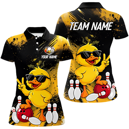 Funny Duck Custom Womens Bowling Polo Shirt, Custom Duck Team Bowling Shirt Ladies BZ1012