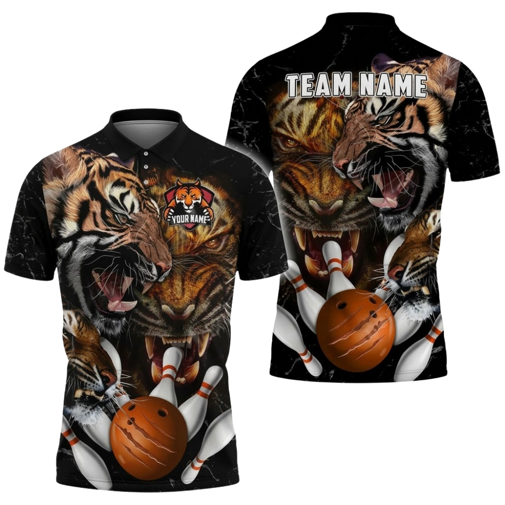 Custom Tiger Bowling Polo Shirt For Men, Custom Tiger Bowling Team Shirts BZ0904