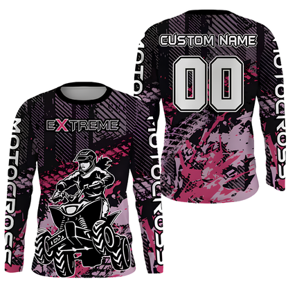 Custom Grunge ATV Racing Motocross Long Sleeve Jersey For Women, Custom ATV Shirts For Ladies MZ0146
