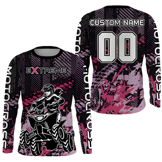 Custom Grunge ATV Racing Motocross Long Sleeve Jersey For Women, Custom ATV Shirts For Ladies MZ0146