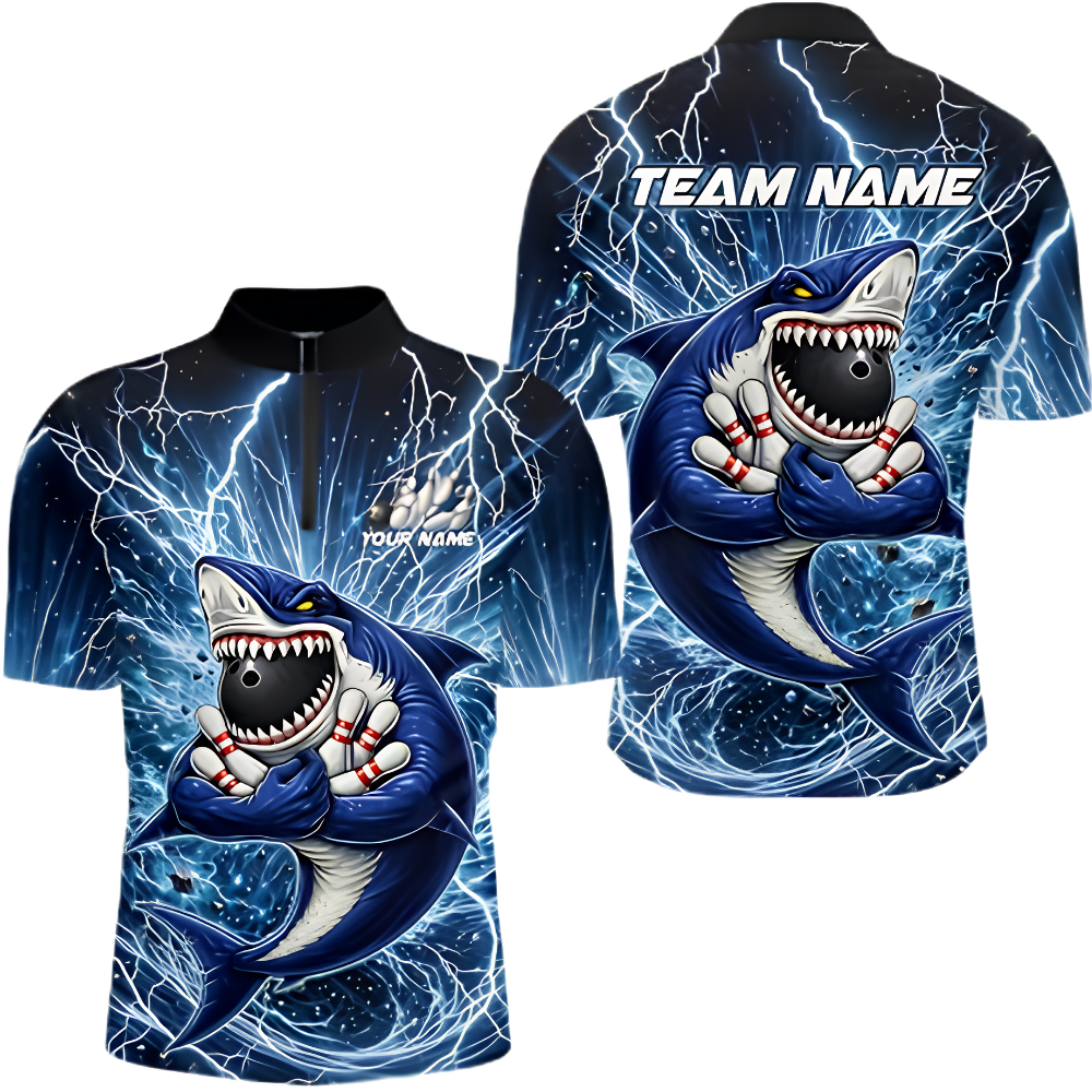 Shark Thunder Custom Mens Bowling Jersey, Custom Shark Bowling Team Shirt BZ0892