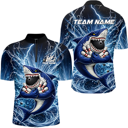 Shark Thunder Custom Mens Bowling Jersey, Custom Shark Bowling Team Shirt BZ0892