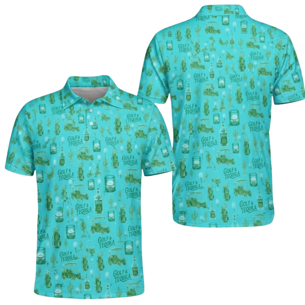 Men's Golf And Tequila Golf Polo Shirt Cyan, Tequila Golf Shirt GE0608