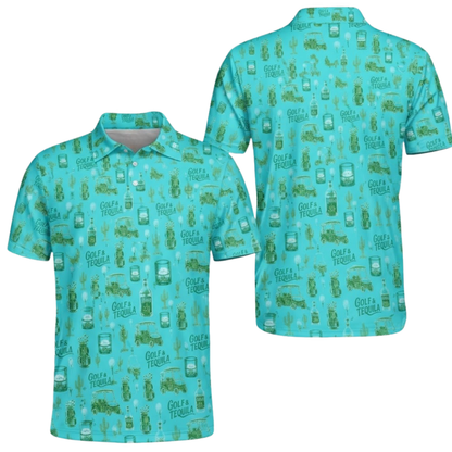 Men's Golf And Tequila Golf Polo Shirt Cyan, Tequila Golf Shirt GE0608