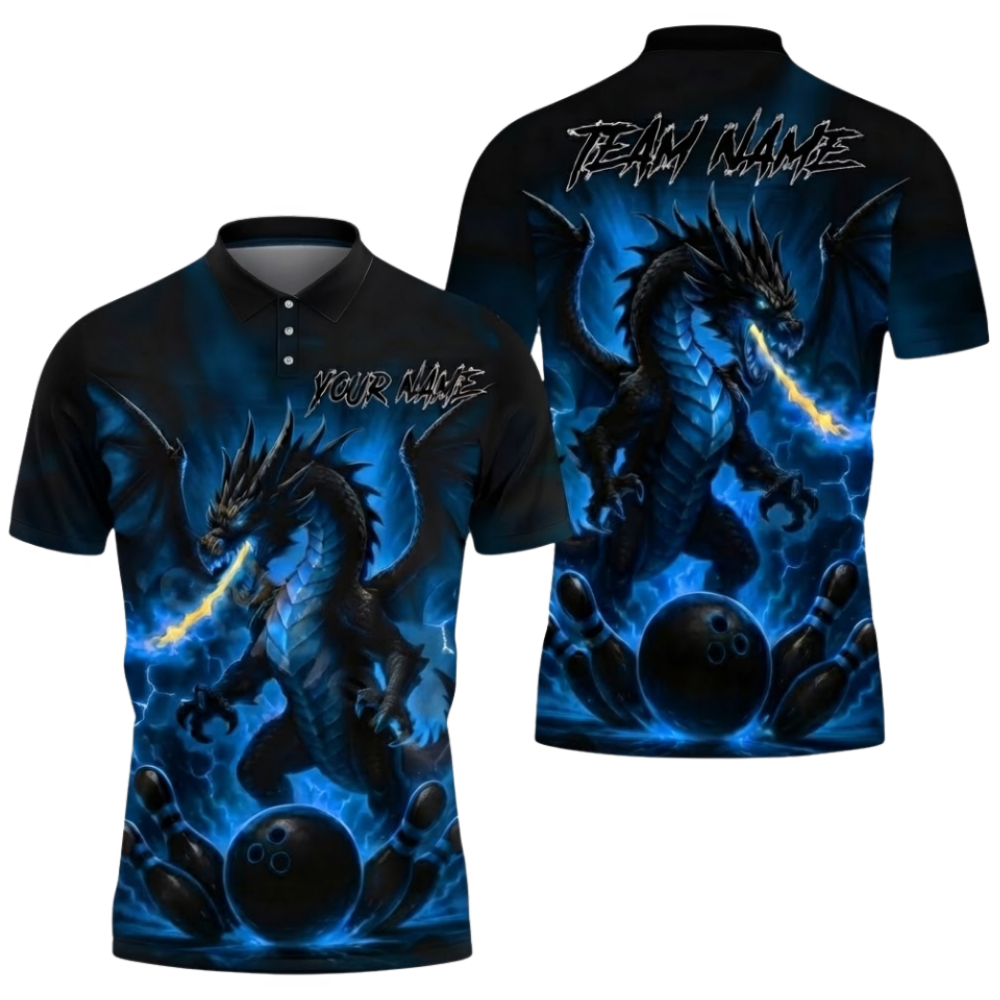 Dragon Red Fire Custom Bowling Polo Shirt For Men, Custom Dragon Bowling Shirts Team BZ0638