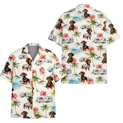 Dachshund Hibiscus Tropical Hawaiian Shirt With Pocket, Dachshund Dog Aloha Shirt HE0740