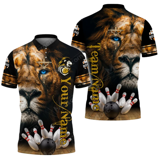 Custom Lion Bowling Polo Shirt For Men, Custom Lion Team Bowling Shirts BZ0839