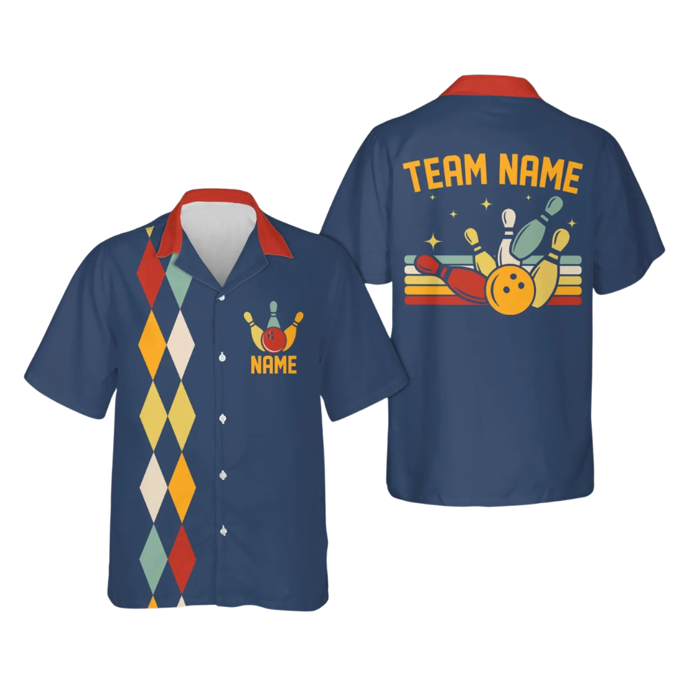 Custom Argyle Retro Bowling Hawaiian Shirt For Men Women, Custom Retro Bowling Team Shirt BE0226