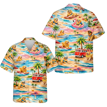 Golden Retriever Beach Tropical Hawaiian Shirt, Golden Retriever Hawaiian Shirt For Dog Lover HE0745