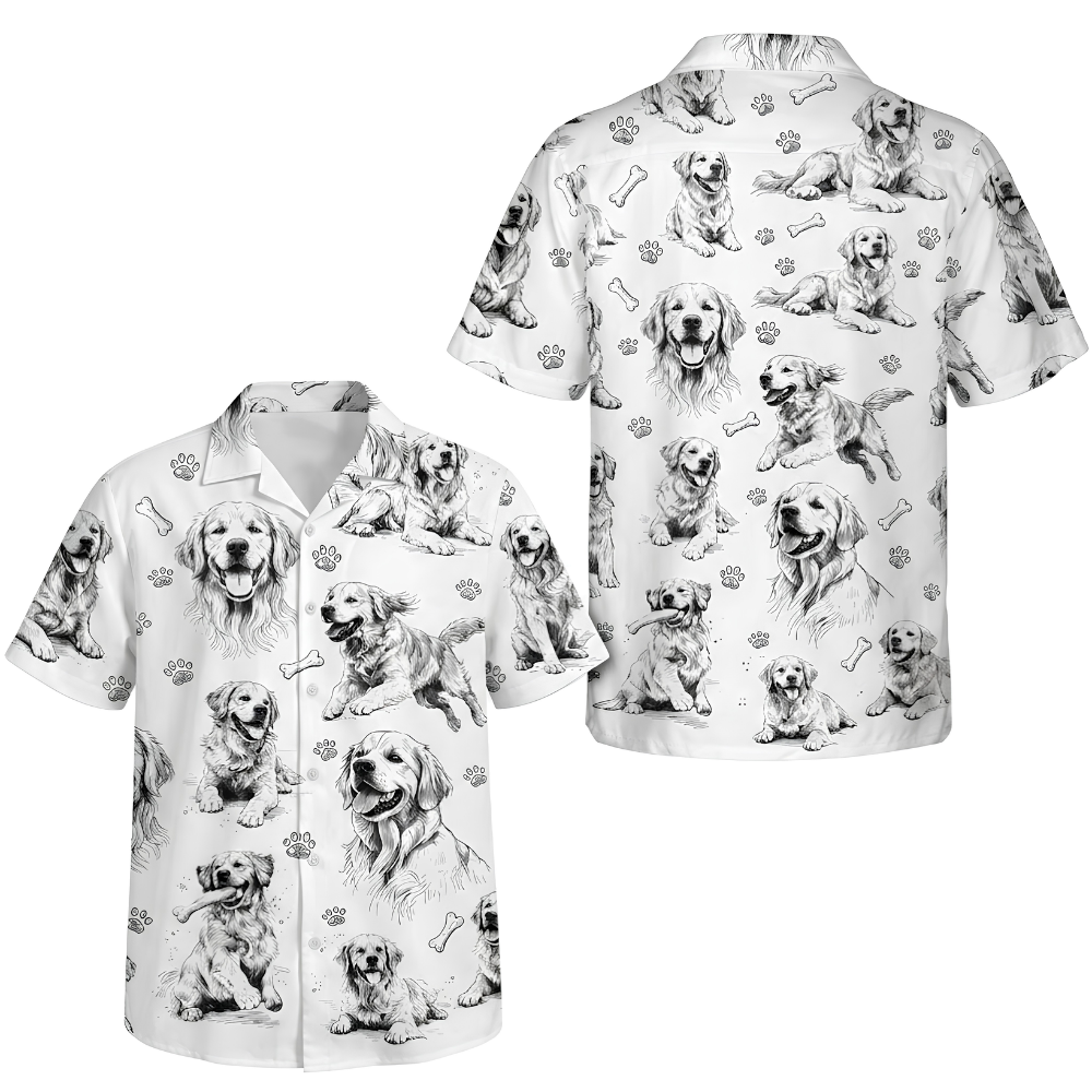 Golden Retriever Black White Hawaiian Shirt, Golden Retriever Dog Hawaiian Shirt HE0746