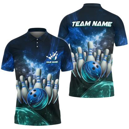 Custom Team Blue Galaxy Bowling Polo Shirt For Men, Custom Bowling Shirt BZ1018