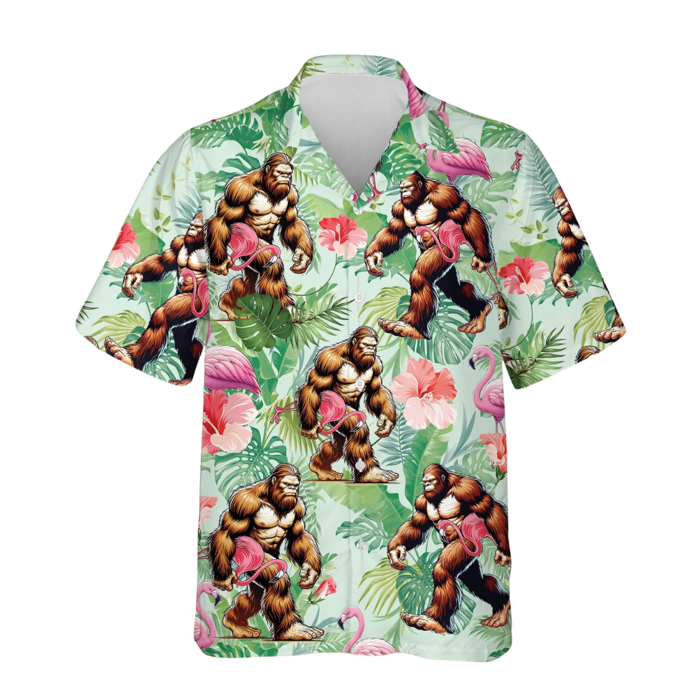 Bigfoot Floral Hawaiian Shirt For Men, Sasquatch Tropical Hawaiian Shirt HE0616