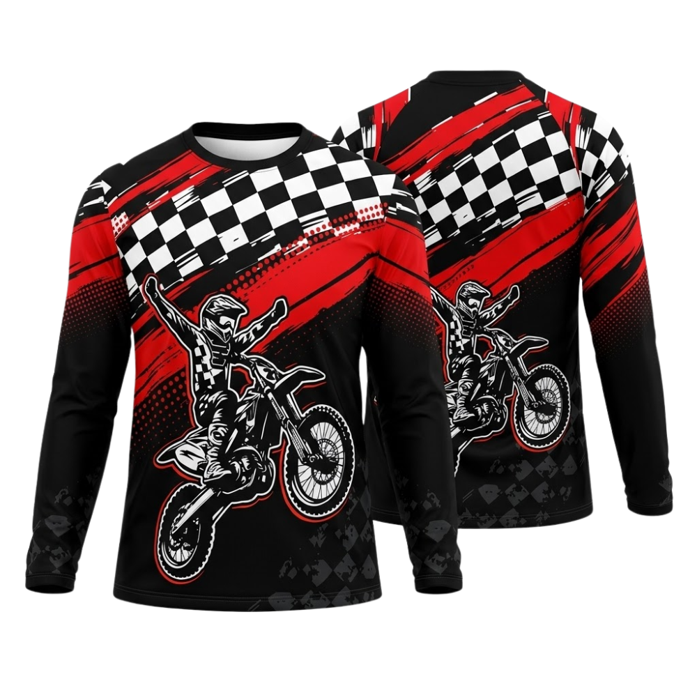 Custom Checkered Rider Men's Motocross Long Sleeve Jersey, Custom Checkered Dirt Bike Shirts MZ0125