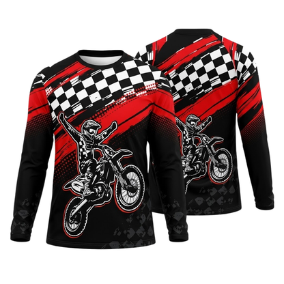 Custom Checkered Rider Men's Motocross Long Sleeve Jersey, Custom Checkered Dirt Bike Shirts MZ0125