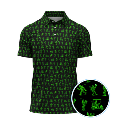 Neon Green Bigfoot Golf Polo Shirt For Men, Bigfoot Sasquatch Golf Shirts GZ0297