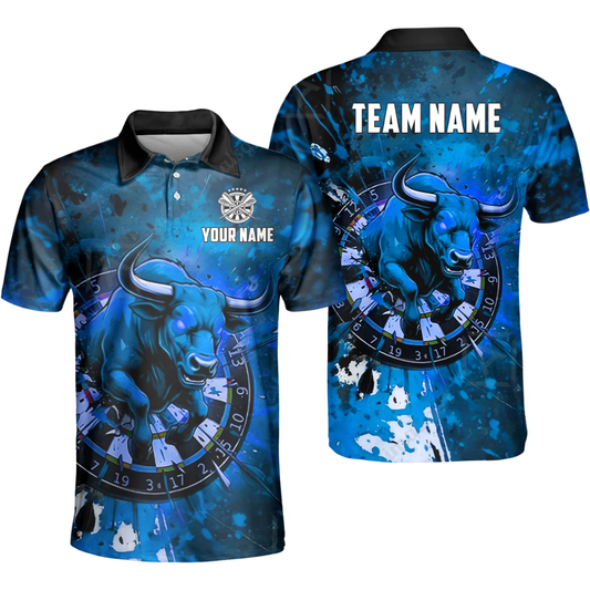 Custom Bull Blue Darts Jersey For Men, Custom Bull Dart Team Shirts DZ0104