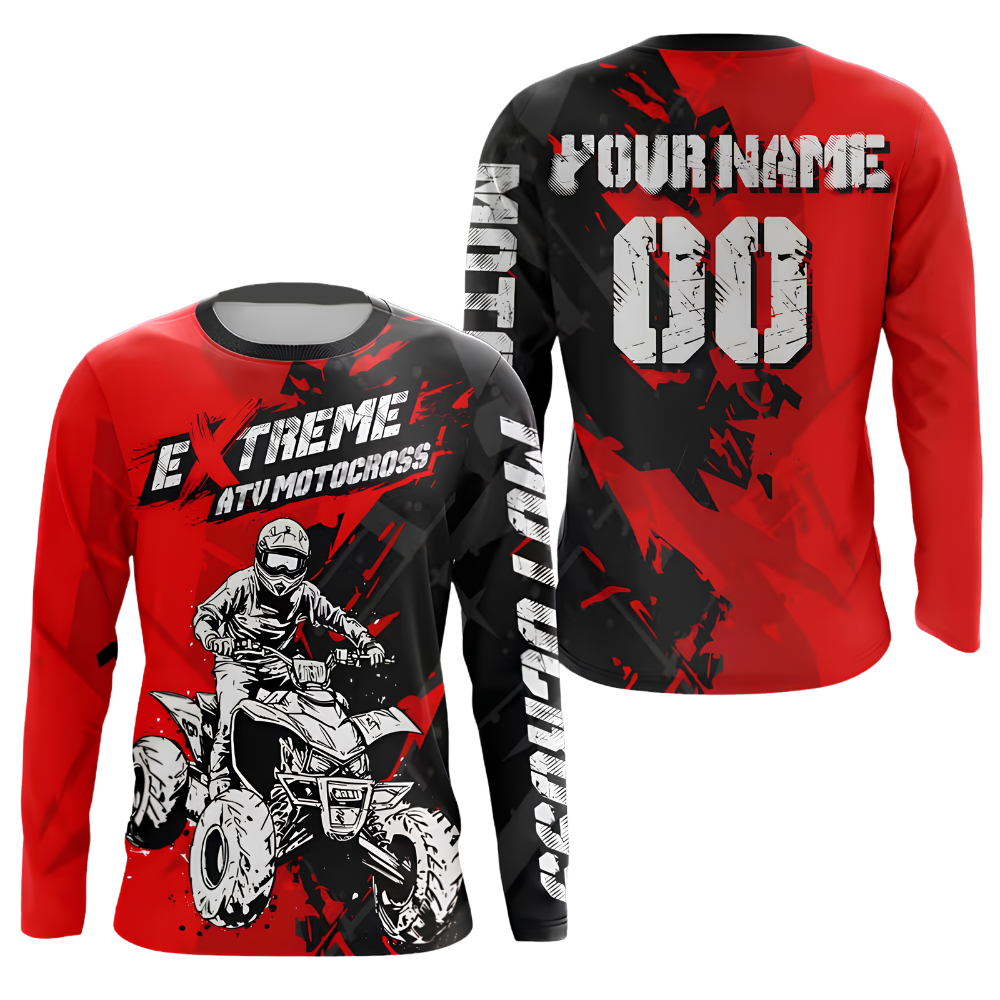 Personalized Mens ATV Racing Dirt Bike Long Sleeve Jersey Red, Custom ATV Shirts MZ0134