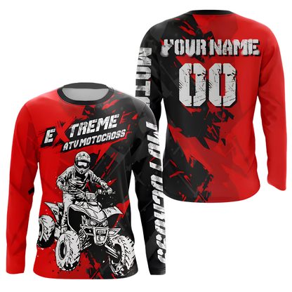 Personalized Mens ATV Racing Dirt Bike Long Sleeve Jersey Red, Custom ATV Shirts MZ0134