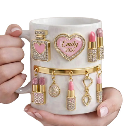 Custom Lipstick Perfume 3D Printed Coffee Mug For Ladies, Custom Name And Year Girly Mug ET0040
