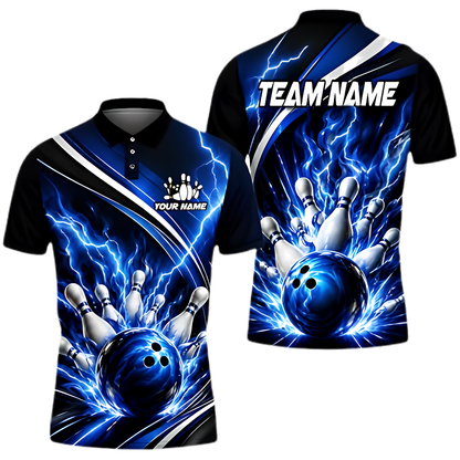 Blue Thunder Custom Mens Bowling Polo Shirt, Custom Team Thunder Bowling Shirt BZ0970