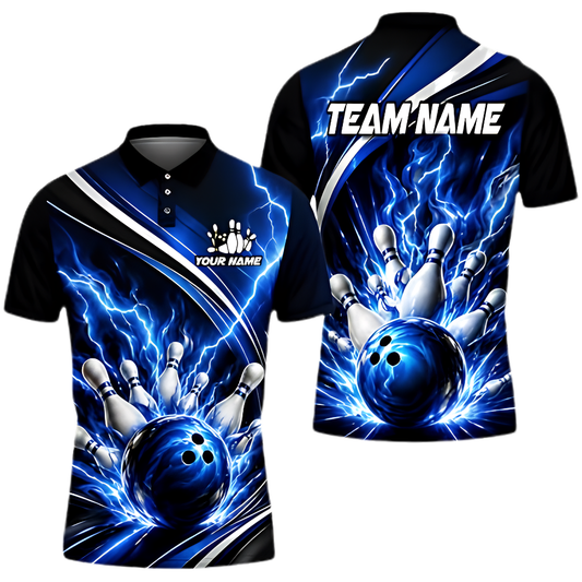 Blue Thunder Custom Mens Bowling Polo Shirt, Custom Team Thunder Bowling Shirt BZ0970