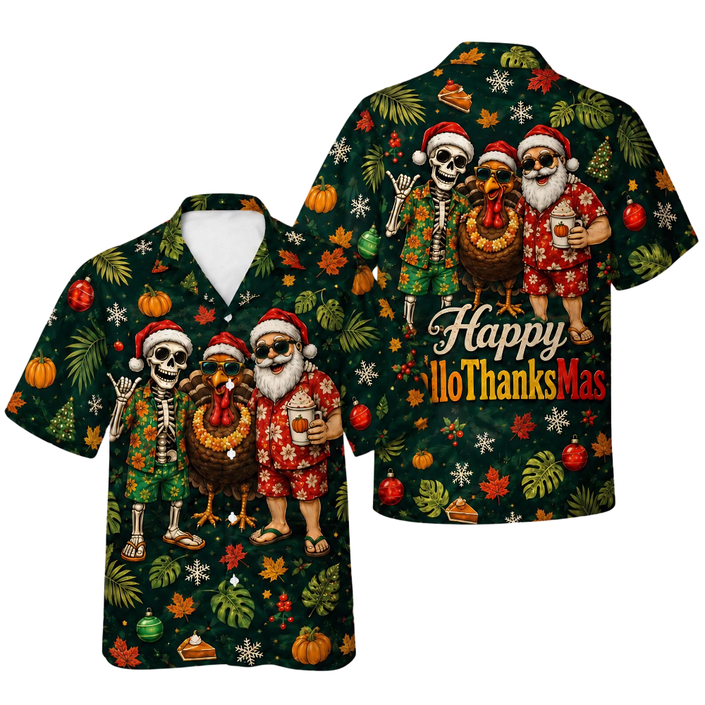 Happy Hallothanksmas Hawaiian Shirt, Funny Holiday Hawaiian Shirt HE0864