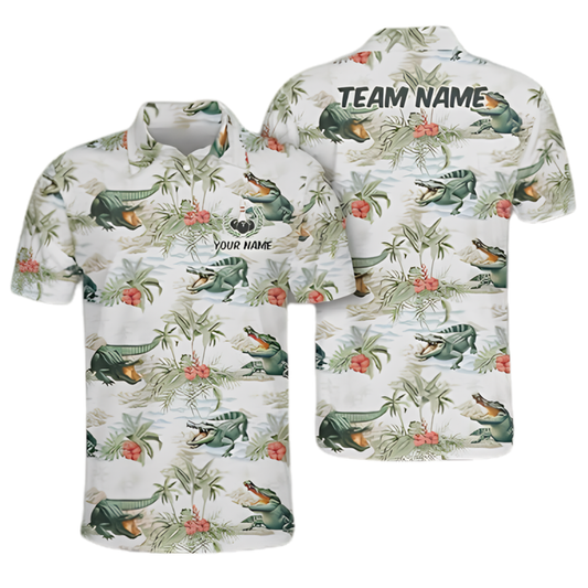 Alligator Tropical Custom Bowling Mens Polo Shirt, Custom Alligator Team Bowling Shirt BZ0959