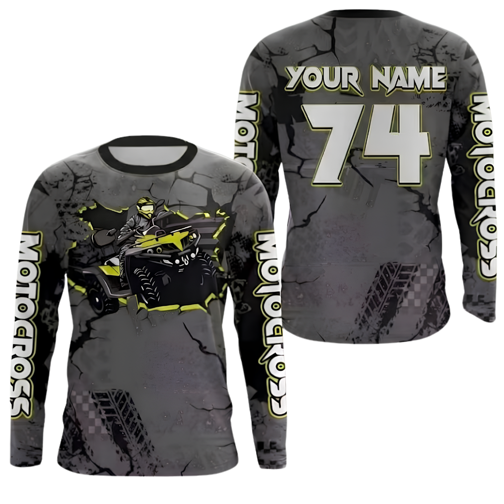 Custom ATV Rider Gray Motocross Long Sleeve Jersey For Men, Customized  ATV Dirt Bike Shirts MZ0148