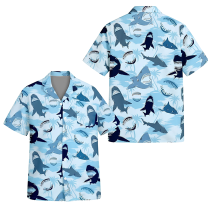 Blue Shark Mens Hawaiian Shirt With Pocket, Shark Ocean Hawaiian Shirt HE0744