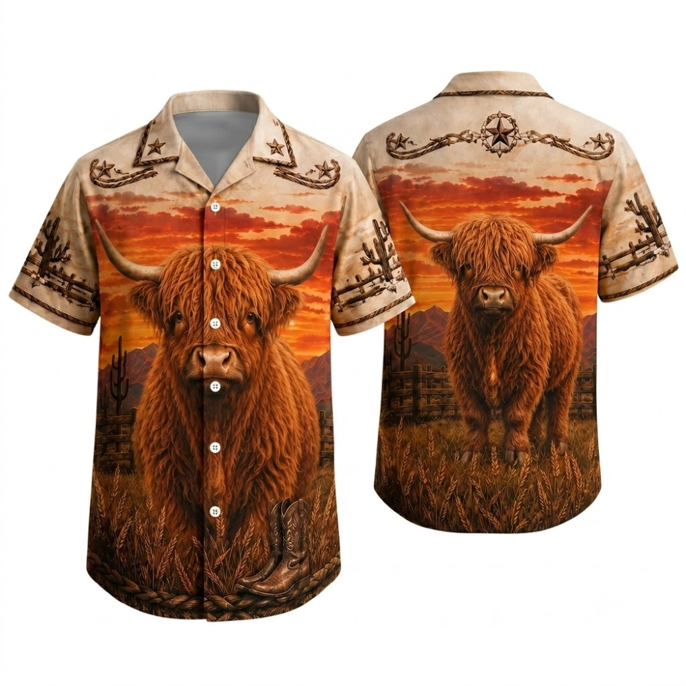 Highland Cow Vintage Hawaiian Shirt, Highland Cow Lover Hawaiian Shirt For Men Women HE0696