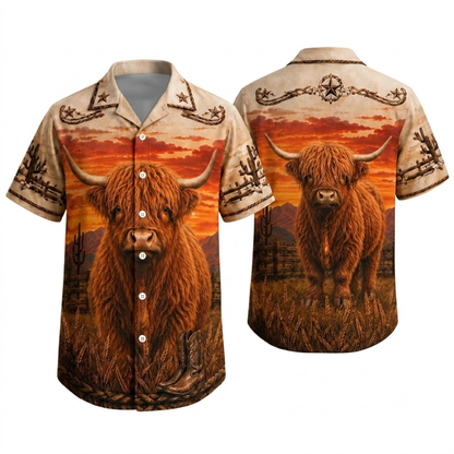Highland Cow Vintage Hawaiian Shirt, Highland Cow Lover Hawaiian Shirt For Men Women HE0696