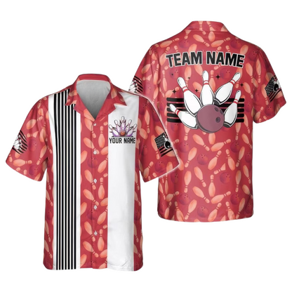 Custom Retro Blue Hawaiian Bowling Shirts, Custom Bowling Team Shirts BE0056