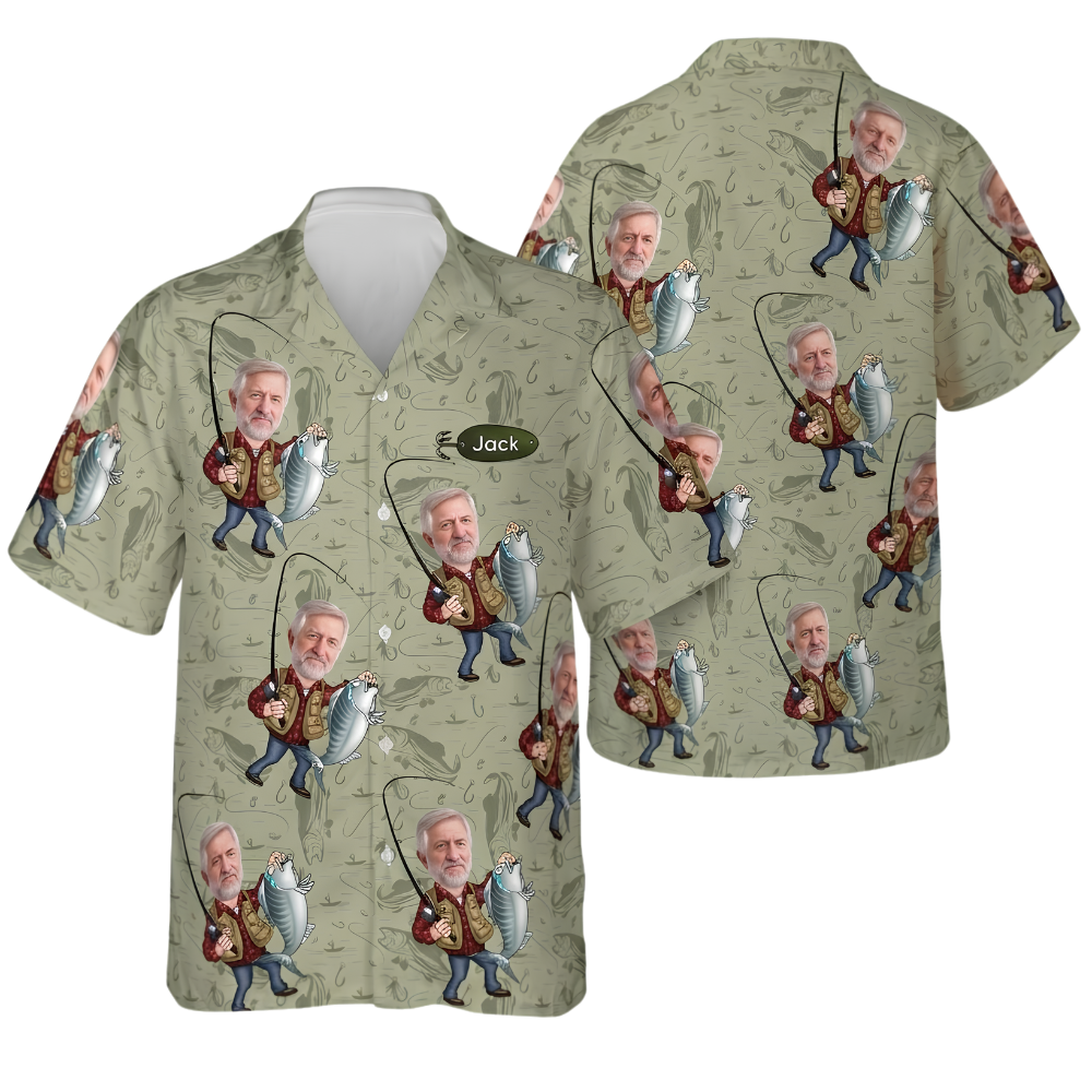 Custom Photo Fishing Hawaiian Shirt For Men, Personalized Fishing Lover Hawaiian Shirt With Picture HE0857