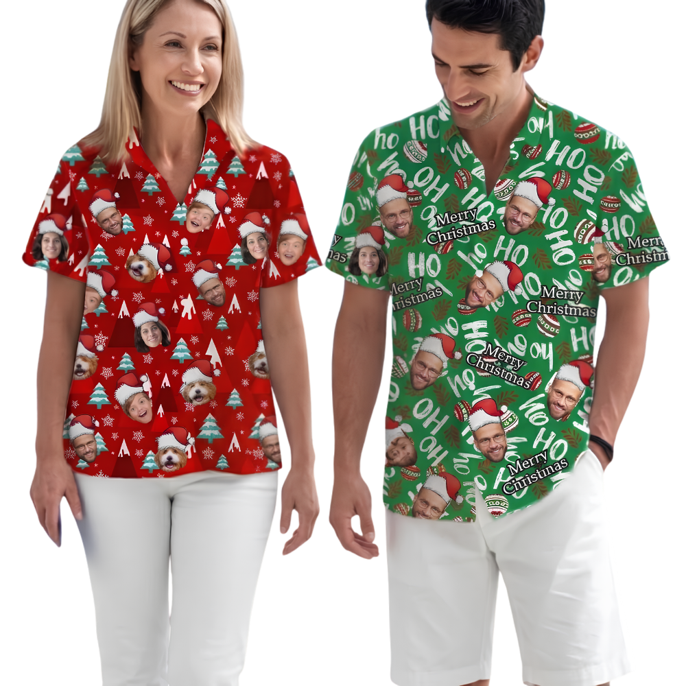 Custom Faces Christmas Hawaiian Shirt For Men Women, Custom Christmas Hawaiian Shirt With Photo HE0868