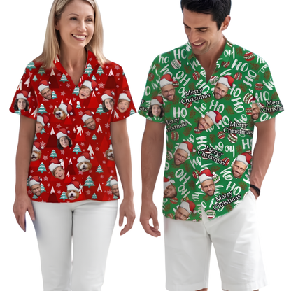 Custom Faces Christmas Hawaiian Shirt For Men Women, Custom Christmas Hawaiian Shirt With Photo HE0868