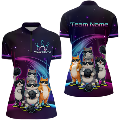 Custom Funny Cat Women's Bowling Jersey, Custom Cat Team Bowling Shirt For Ladies BZ0912